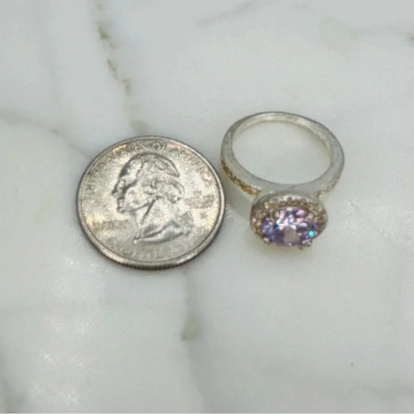 Lavender Purple Ring Halo Surround Size 5.25 Sparkle Fire Silver-tone Rh… - Picture 9 of 11